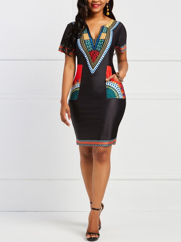 Bodycon Geometrinen Afrikkalainen Etninen Tyyli Naisten Mekko