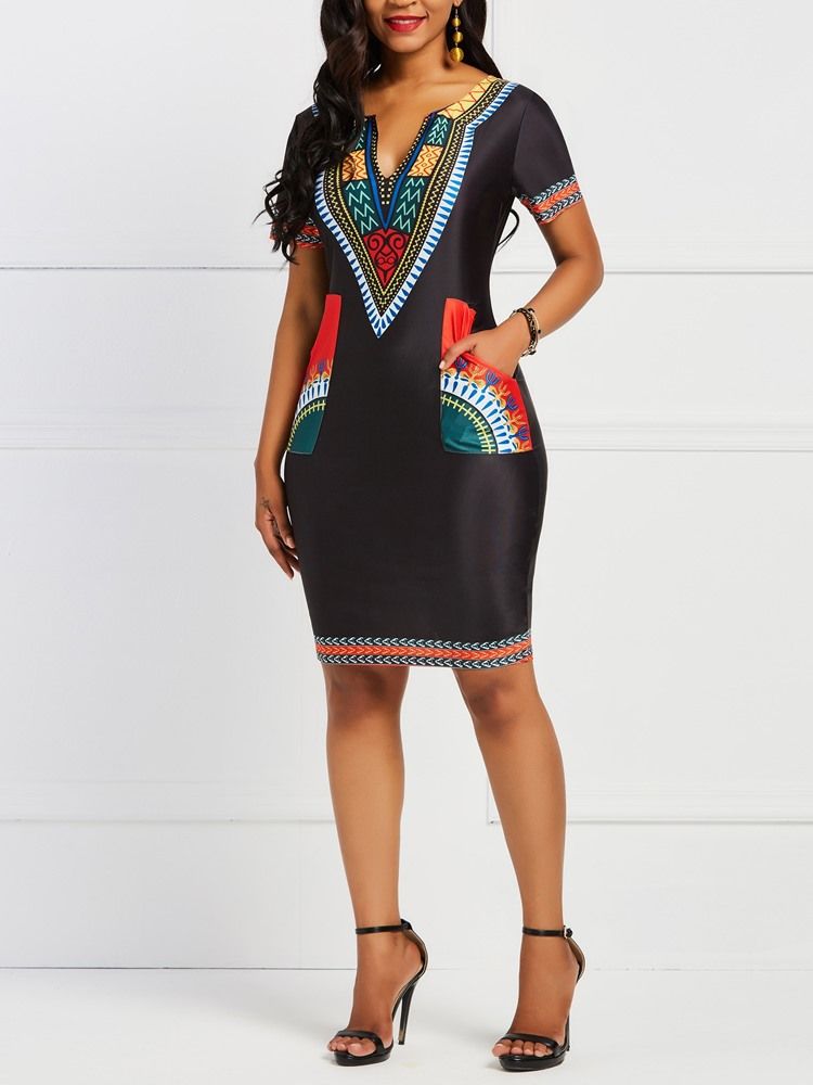 Bodycon Geometrinen Afrikkalainen Etninen Tyyli Naisten Mekko