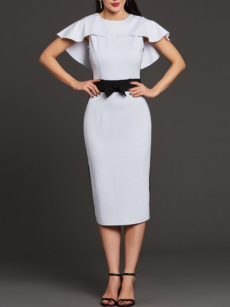 Color Block Batwing Sleeve Bowknot Naisten Tuppi Cape Dress