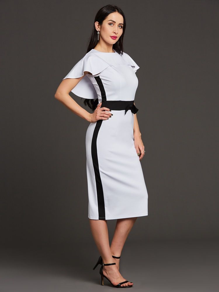 Color Block Batwing Sleeve Bowknot Naisten Tuppi Cape Dress