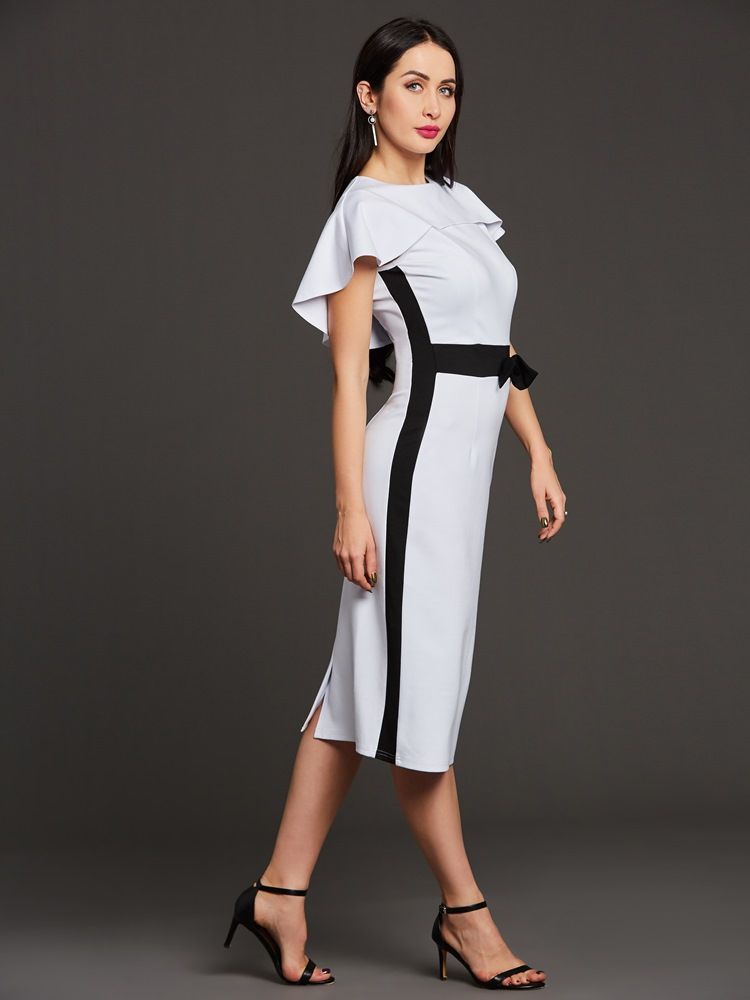 Color Block Batwing Sleeve Bowknot Naisten Tuppi Cape Dress