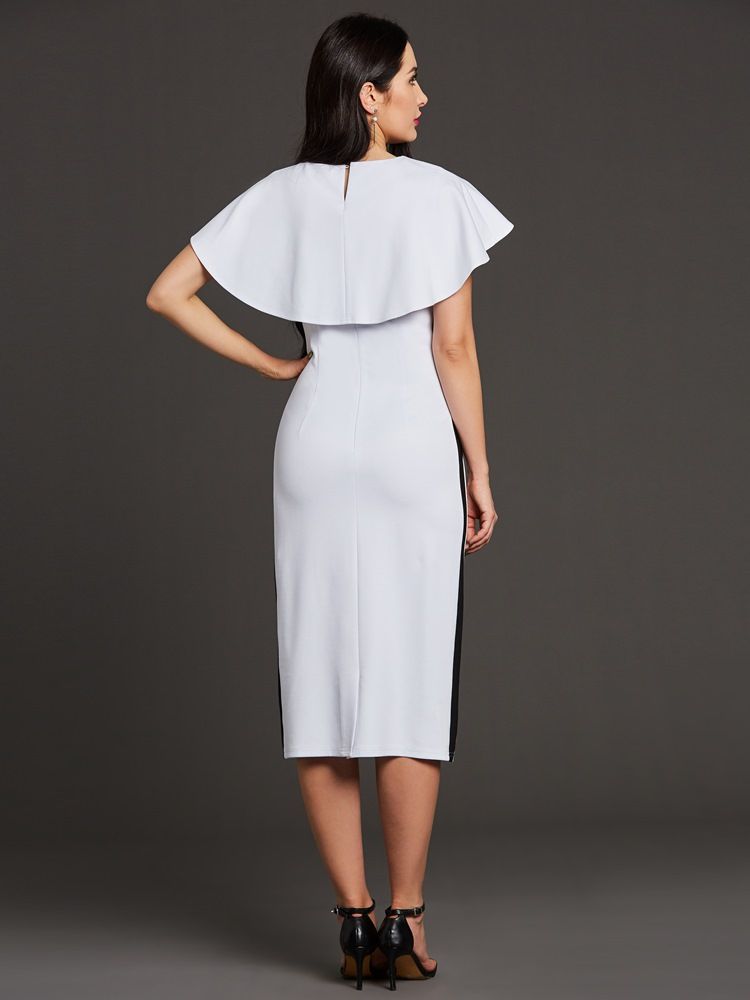Color Block Batwing Sleeve Bowknot Naisten Tuppi Cape Dress