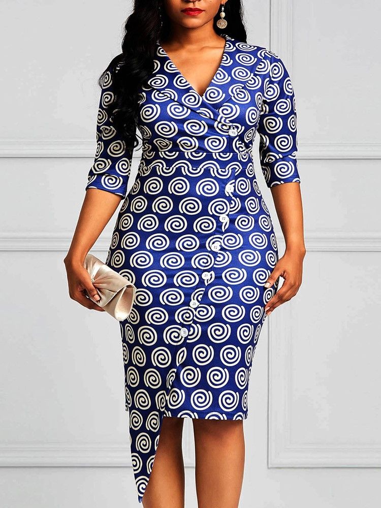 Geometrinen Painatus Bodycon Polvipituinen Naisten Mekko