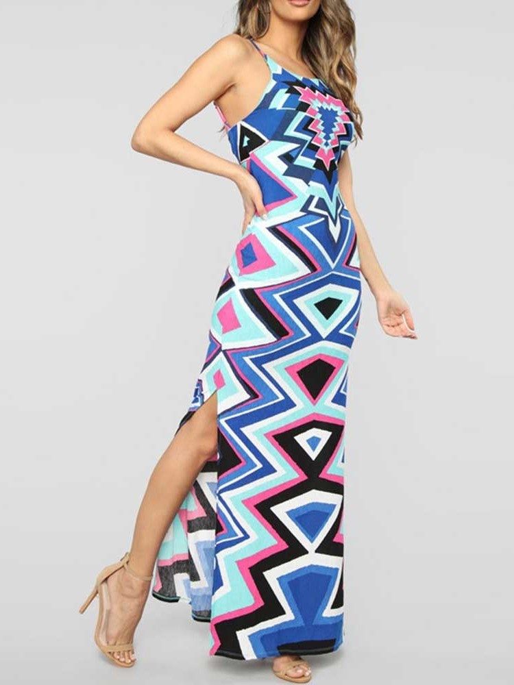 Naisten Afrikkalainen Muoti Nilkkapituinen Selkähihaton Hihaton Bodycon-mekko