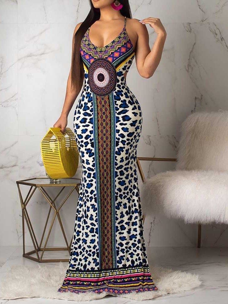 Naisten Afrikkalainen Muoti Pitkähihainen Bodycon Geometrinen Mekko