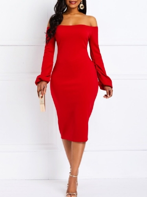 Naisten Bodycon Off Shoulder Pitkähihainen Juhlamekko