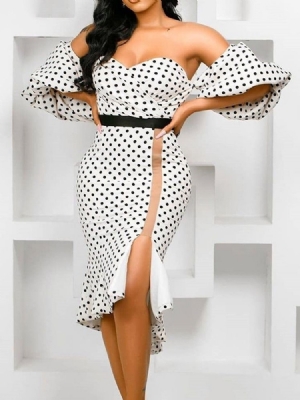 Naisten Epäsymmetrinen Keskipitkän Hihan Epäsymmetrinen Polka-pisteiden Bodycon-mekko