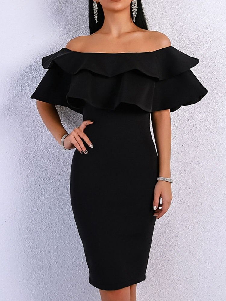 Naisten Hihaton Pusero Olkapäät Paljastava Bodycon Musta Valkoinen Mekko Häävieras