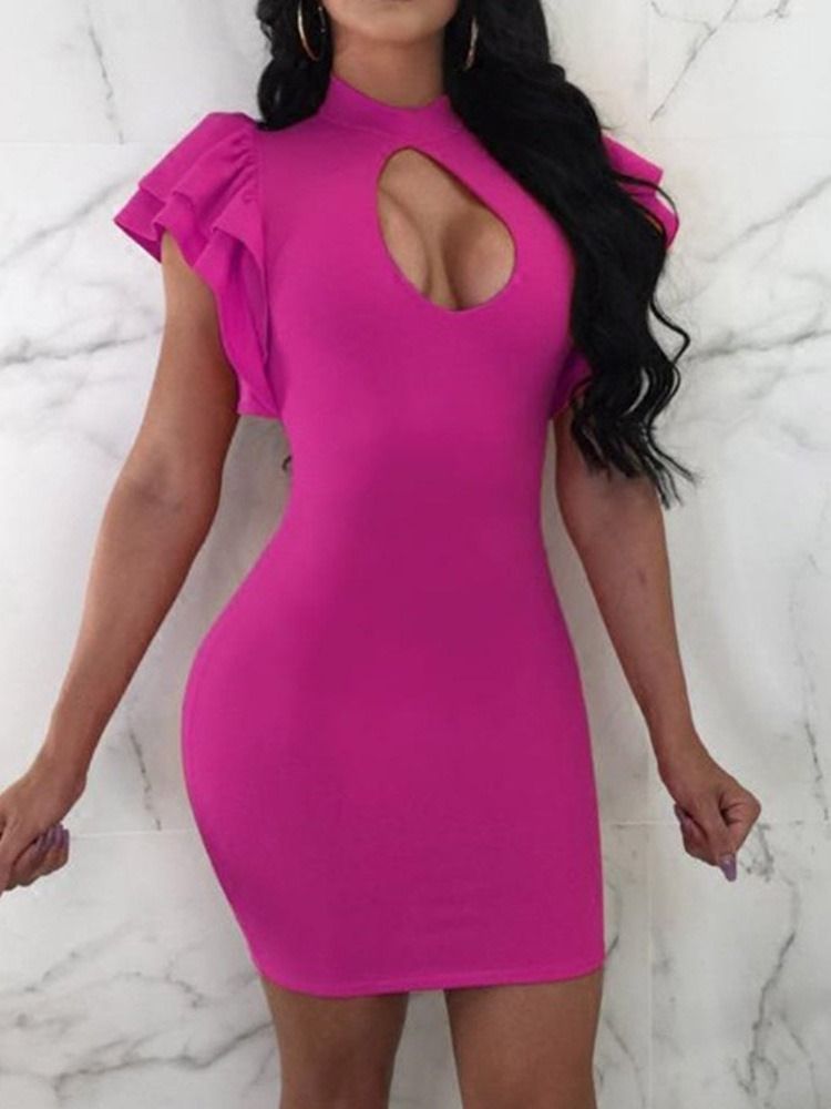 Naisten Kaulus Polven Yläpuolelta Lyhythihainen Yksivärinen Bodycon-mekko