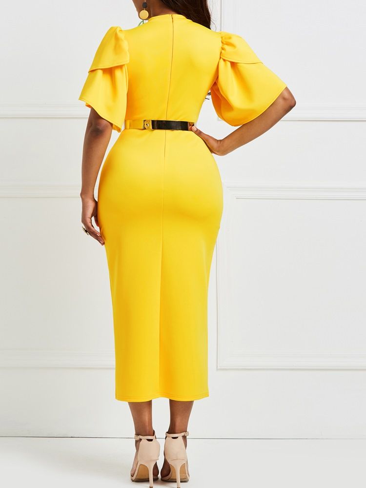 Naisten Keltainen Röyhelöpaita Patchwork Bodycon -mekko (ilman Vyötärönauhaa)