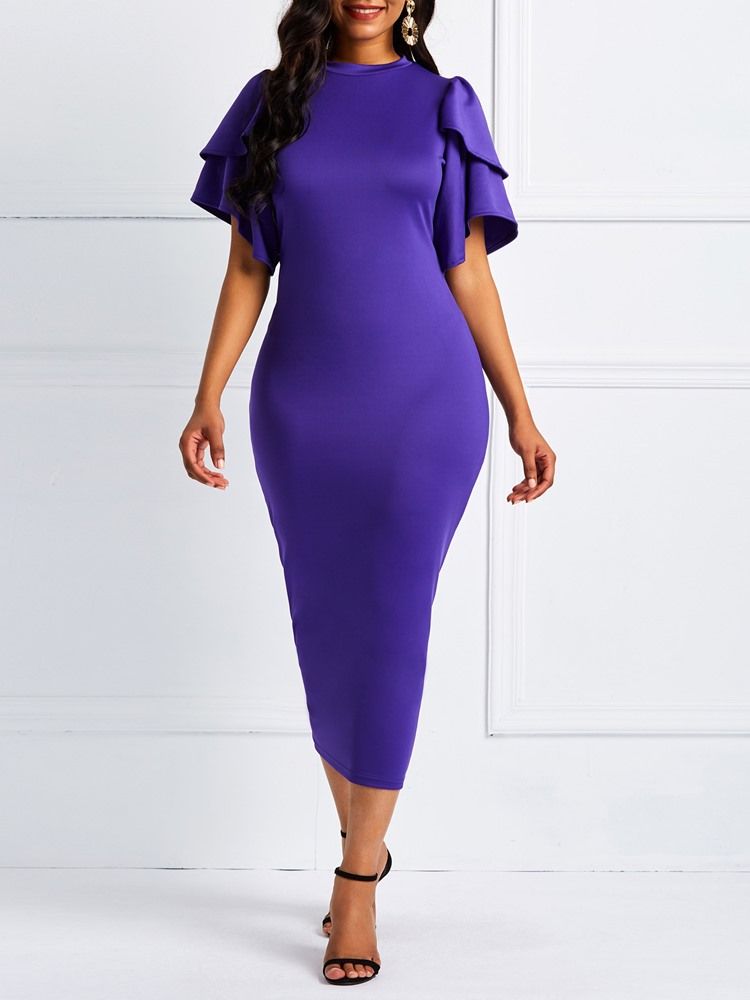 Naisten Keltainen Röyhelöpaita Patchwork Bodycon -mekko (ilman Vyötärönauhaa)