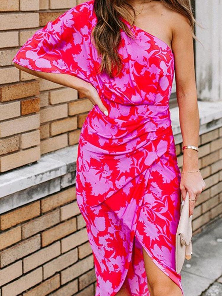 Naisten Keskitasoinen Vino Kaulus Epäsymmetrinen Bodycon-mekko