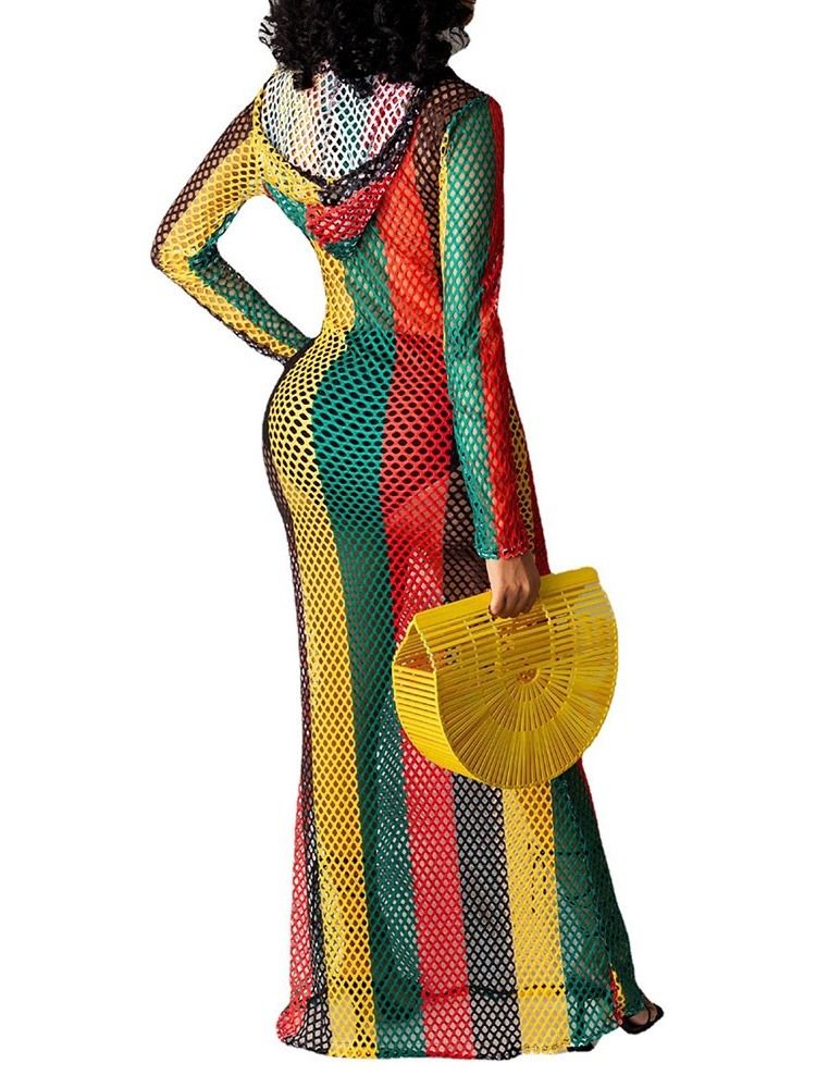 Naisten Lattiaan Ulottuva Mesh-pitkähihainen Bodycon-vyötäröinen Bodycon-mekko