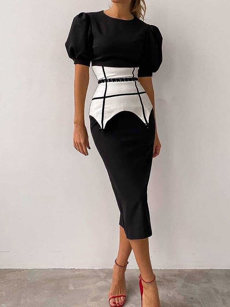 Naisten Lyhyet Hihat Lyhythihaiset Pyöreä Kaula-aukko Hienot Bodycon-mekot