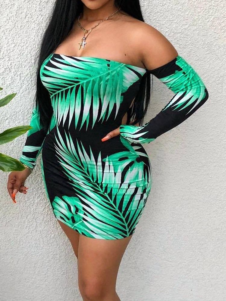 Naisten Painettu Olkaimeton Kasvien Takaosa Vartalonmyötäinen Bodycon-mekko
