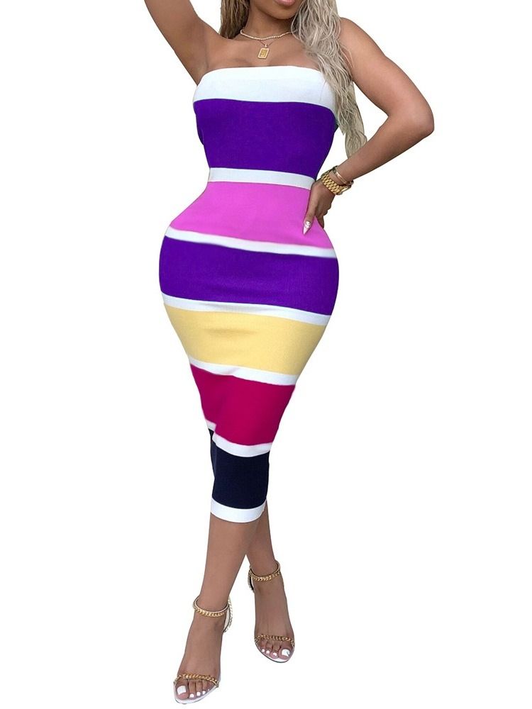 Naisten Painettu Pitkähihainen Keski-vasikanvärinen Muoti Bodycon-mekko