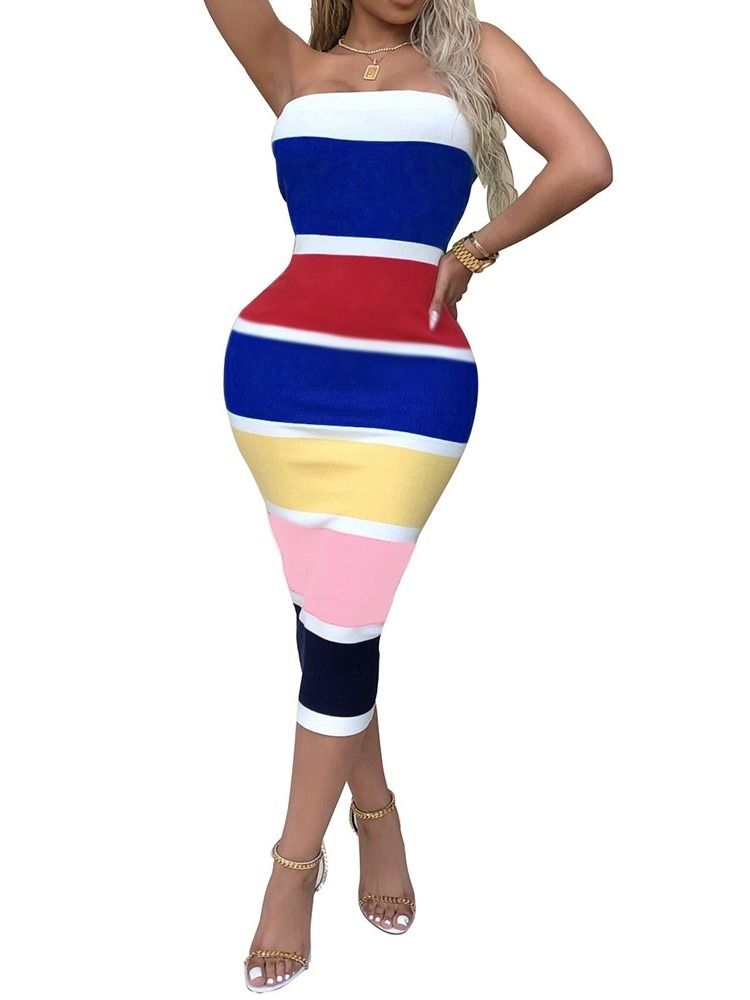 Naisten Painettu Pitkähihainen Keski-vasikanvärinen Muoti Bodycon-mekko