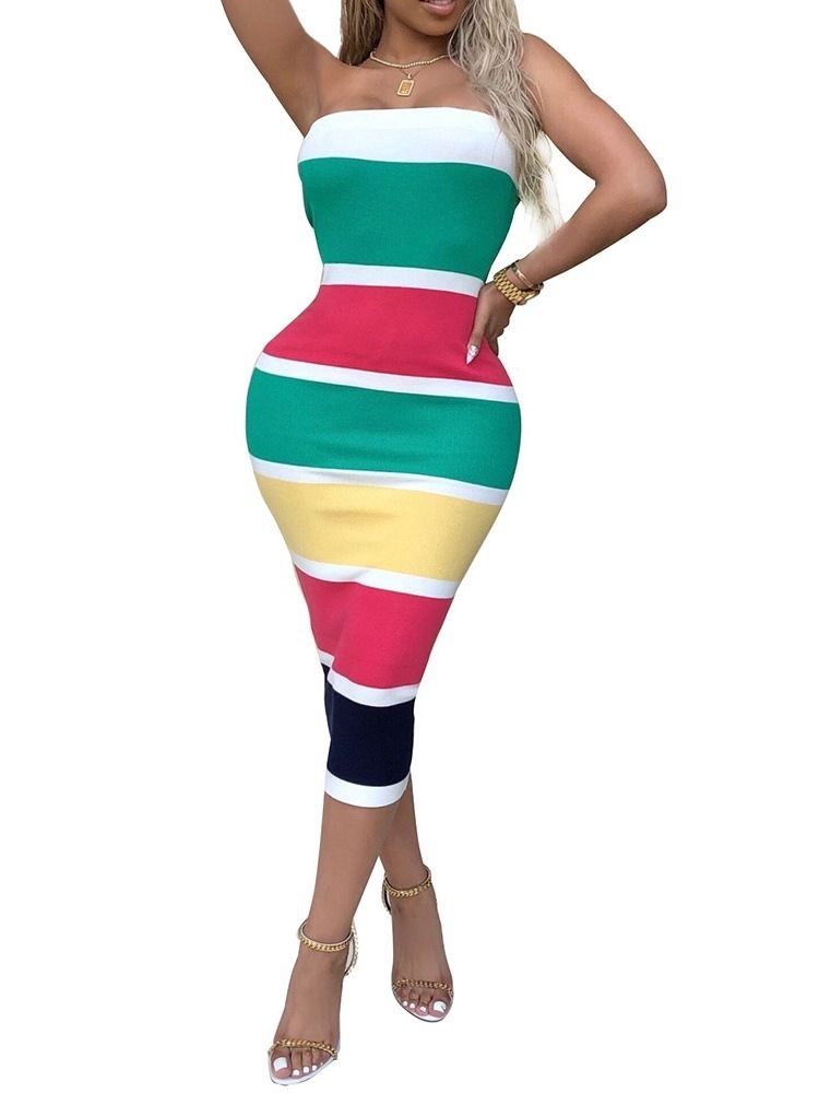Naisten Painettu Pitkähihainen Keski-vasikanvärinen Muoti Bodycon-mekko