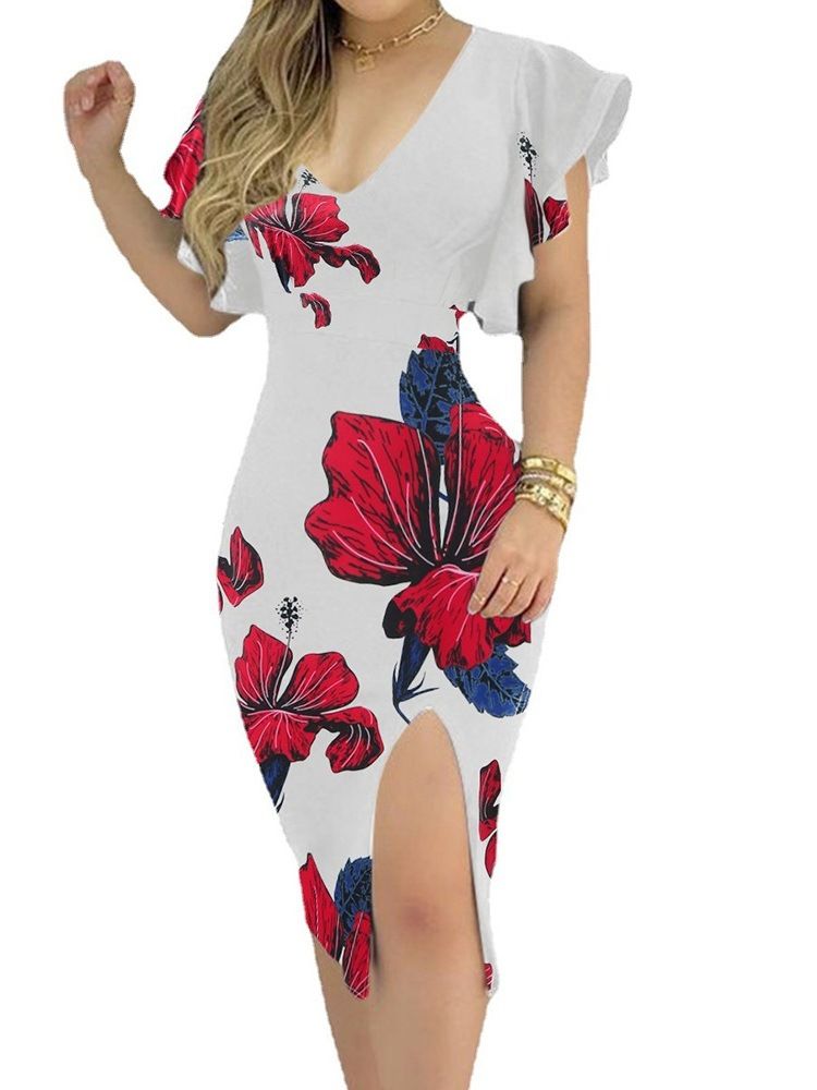Naisten Patchwork-lyhythihainen Vasikan Puolipaidallinen Bodycon-mekko