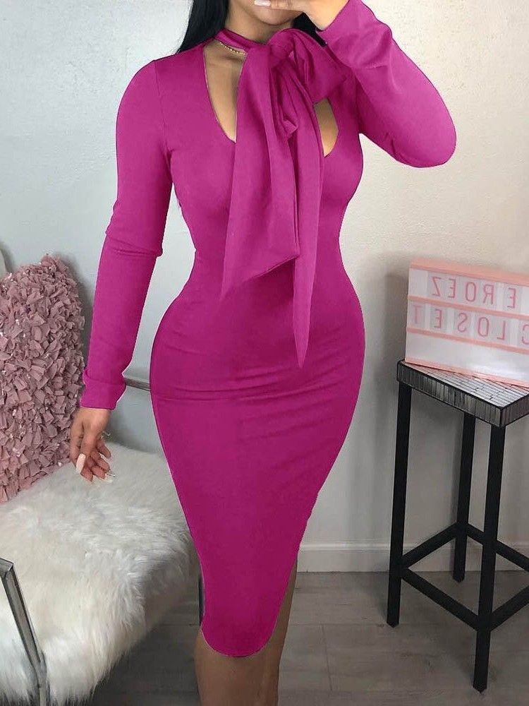 Naisten Pitkähihainen Keskimmäinen Vasikka Pitsi-kaulus Bodycon-mekko
