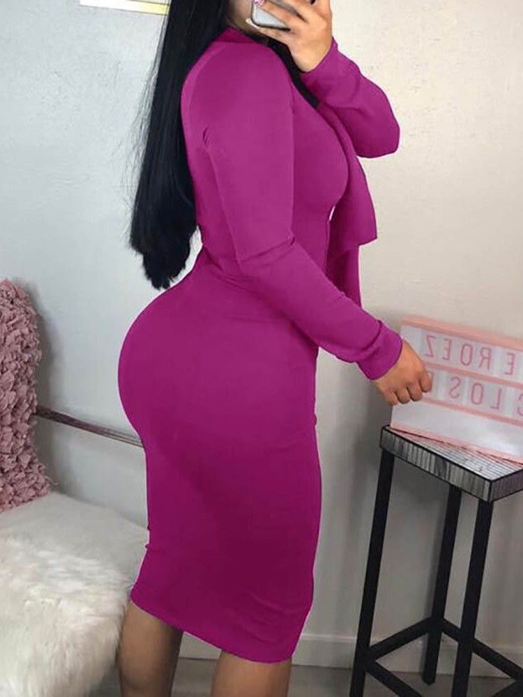 Naisten Pitkähihainen Keskimmäinen Vasikka Pitsi-kaulus Bodycon-mekko