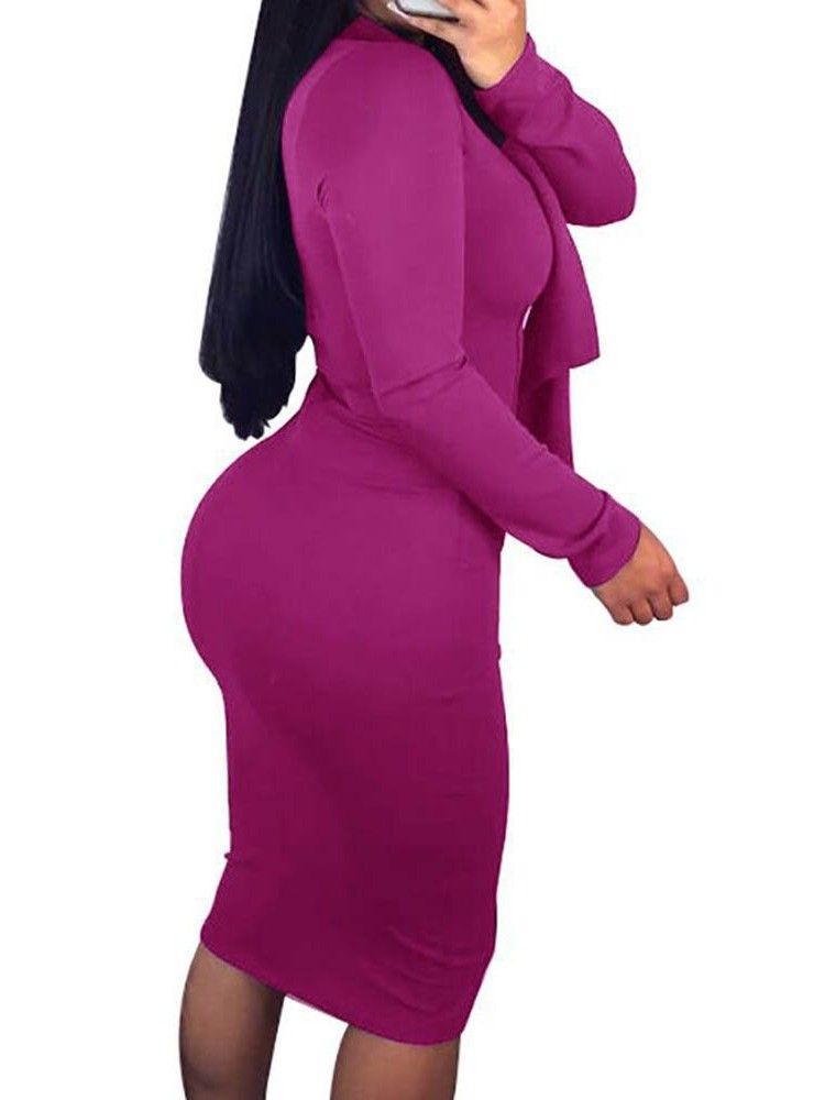 Naisten Pitkähihainen Keskimmäinen Vasikka Pitsi-kaulus Bodycon-mekko