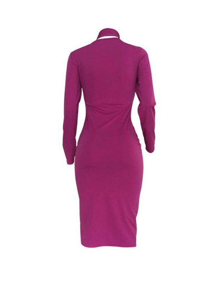 Naisten Pitkähihainen Keskimmäinen Vasikka Pitsi-kaulus Bodycon-mekko