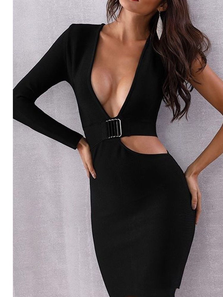Naisten Pitkähihainen Ontto V-kaula-aukkoinen Bodycon-seksikäs Mekko