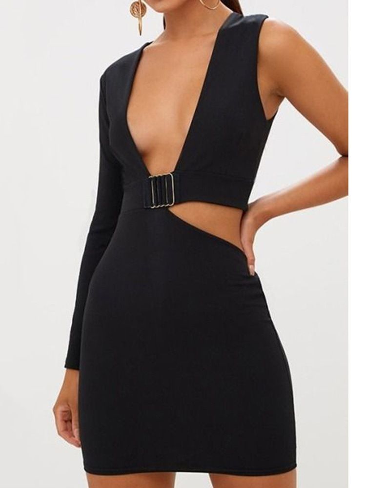 Naisten Pitkähihainen Ontto V-kaula-aukkoinen Bodycon-seksikäs Mekko