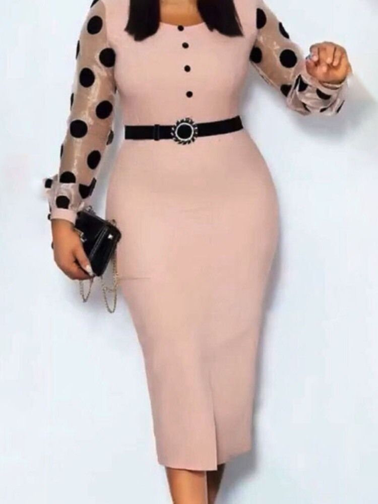 Naisten Pitkähihainen Patchwork-kauluspaita Pilkullinen Bodycon-mekko