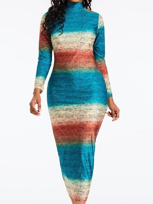 Naisten Pitkähihainen Vasikan Puolivälissä Oleva Bodycon-raidallinen Mekko