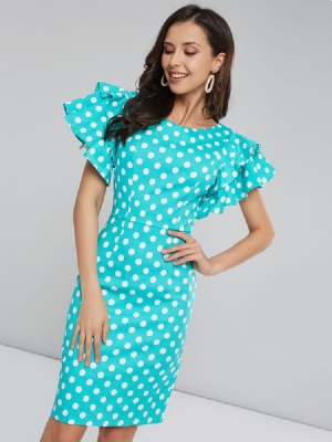 Naisten Polka-pisteillä Terälehtihihainen Polvipituinen Bodycon-mekko