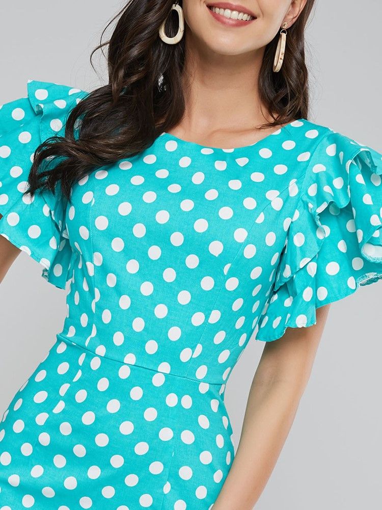 Naisten Polka-pisteillä Terälehtihihainen Polvipituinen Bodycon-mekko