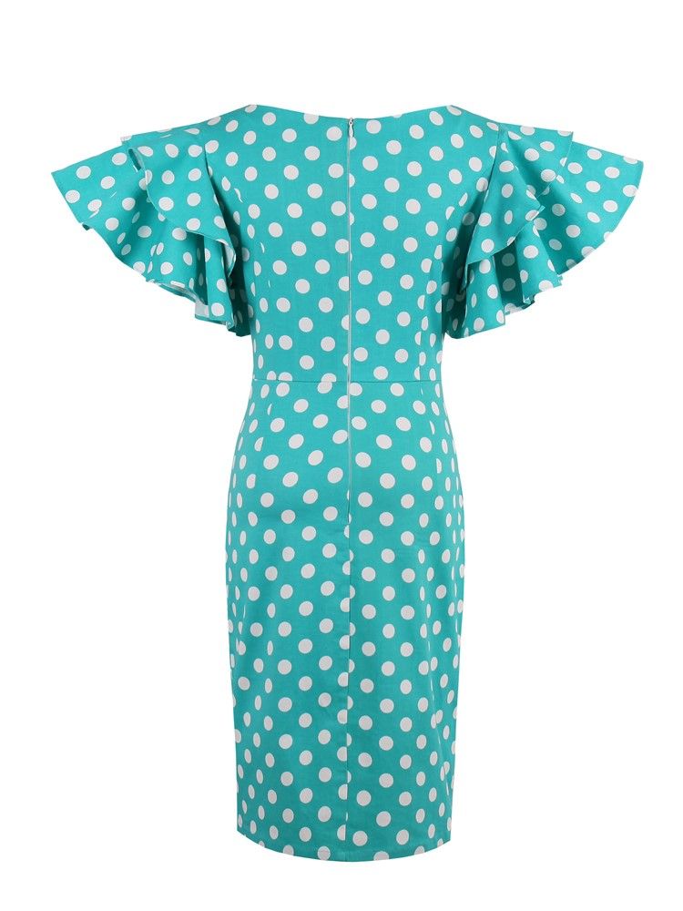 Naisten Polka-pisteillä Terälehtihihainen Polvipituinen Bodycon-mekko