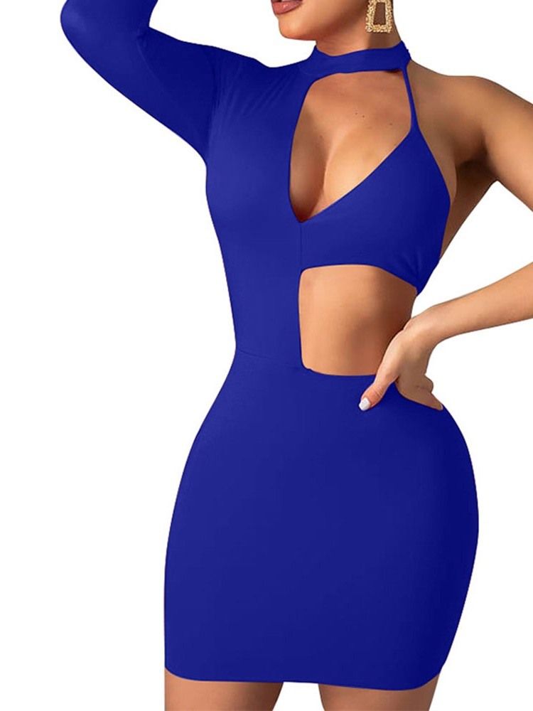 Naisten Polven Yläpuolella Sijaitseva Kaulus Pitkähihainen Bodycon Yksiolkaiminen Mekko