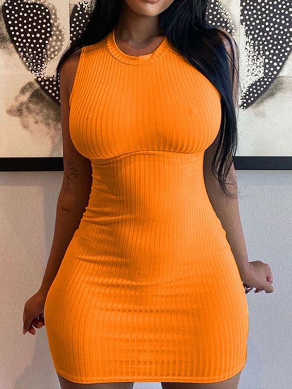 Naisten Polven Yläpuolinen Hihaton Yksivärinen Seksikäs Bodycon-mekko