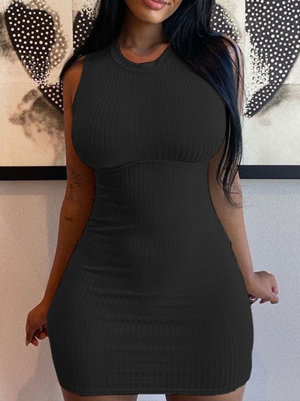 Naisten Polven Yläpuolinen Hihaton Yksivärinen Seksikäs Bodycon-mekko