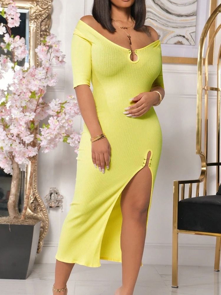 Naisten Puoli-vasikan Puolihiha Jakautunut Muoti Villapaita Bodycon-mekko