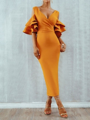 Naisten Puolihiha Epäsymmetrinen V-kaula-aukko Toimisto Lady Bodycon -mekko Häävieraiden Mekko