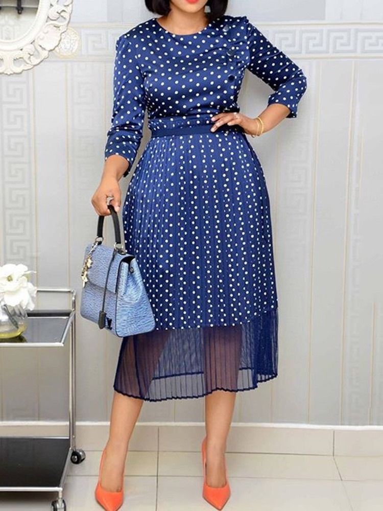 Naisten Pyöreä Kaula-aukko Korkea Vyötärö Polka Dots -mekko