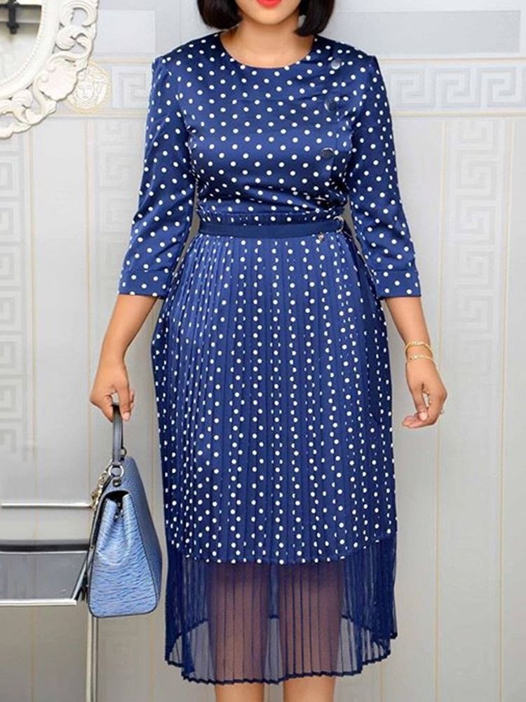 Naisten Pyöreä Kaula-aukko Korkea Vyötärö Polka Dots -mekko