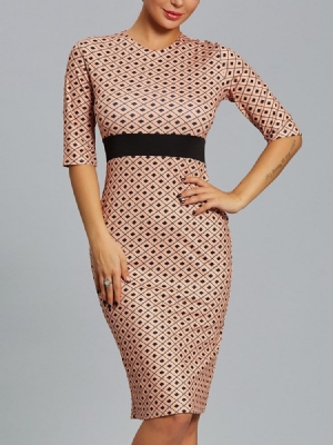 Naisten Ruudullinen Värilohko Puolihiha Bodycon-mekko