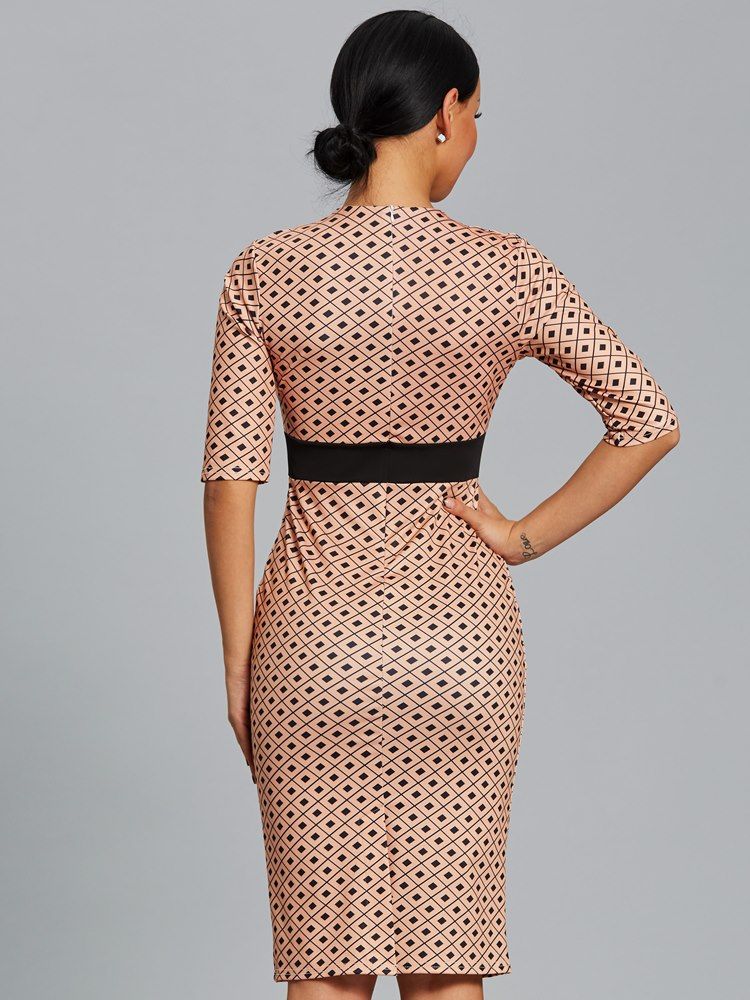 Naisten Ruudullinen Värilohko Puolihiha Bodycon-mekko