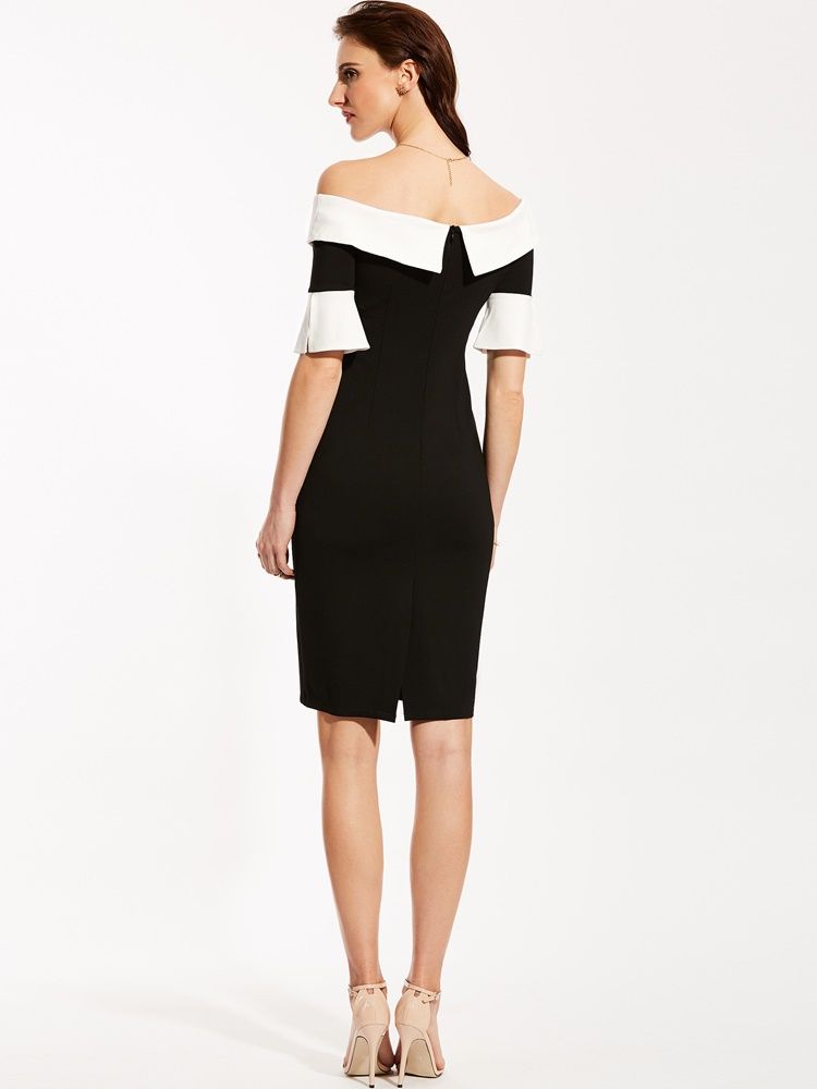 Naisten Slash Neck Backless Falbala Bodycon -mekko