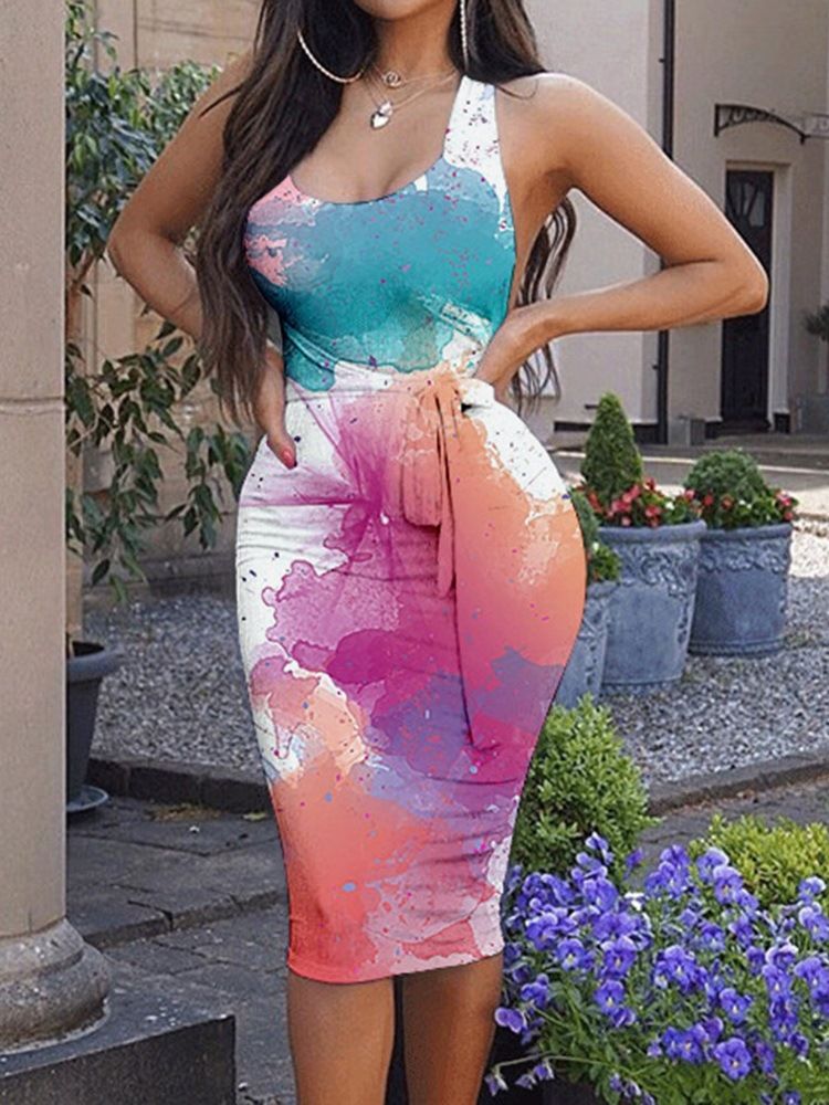 Naisten Solmittava Keskivärinen Solmittava Hihaton Bodycon-mekko