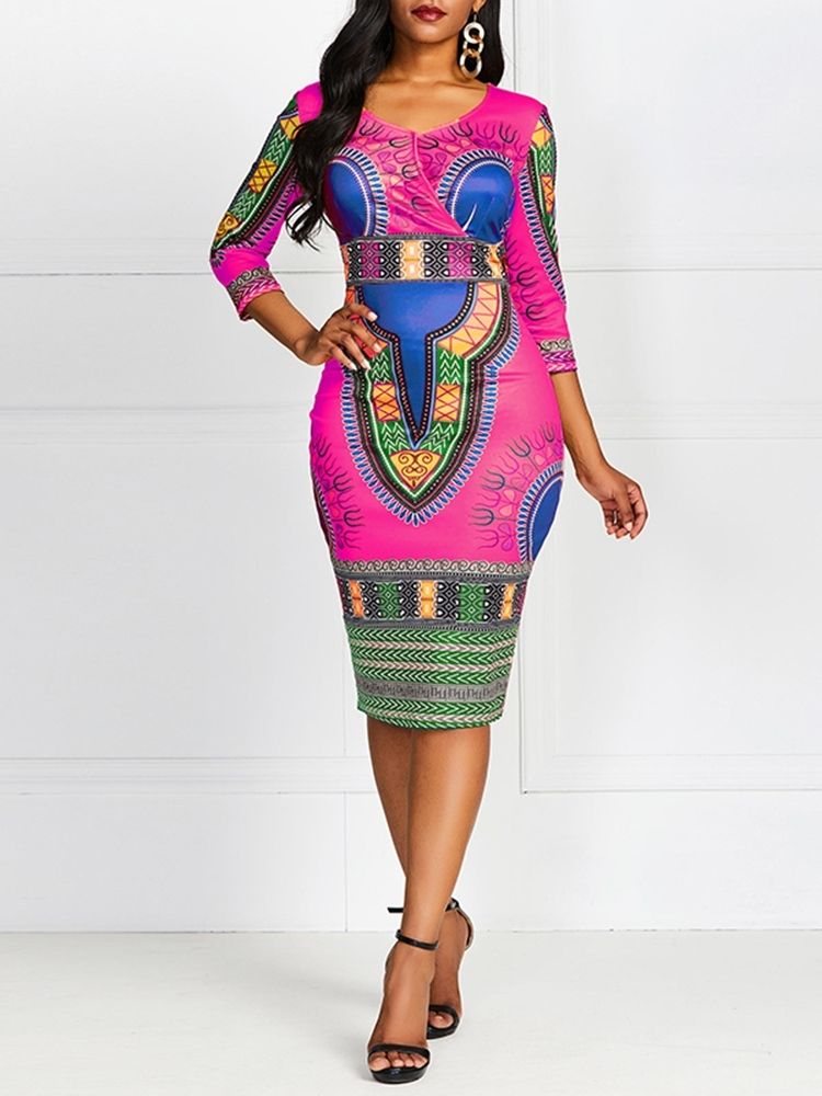 Naisten V-kaula-aukko Jossa Keski-vasikka 3/4-hihainen Villapaita Bodycon-mekko