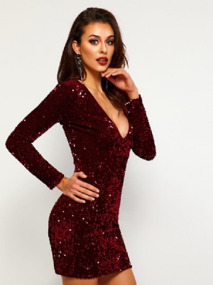 Naisten V-kaula-aukko Pitkähihainen Villapaita Bodycon-mekko