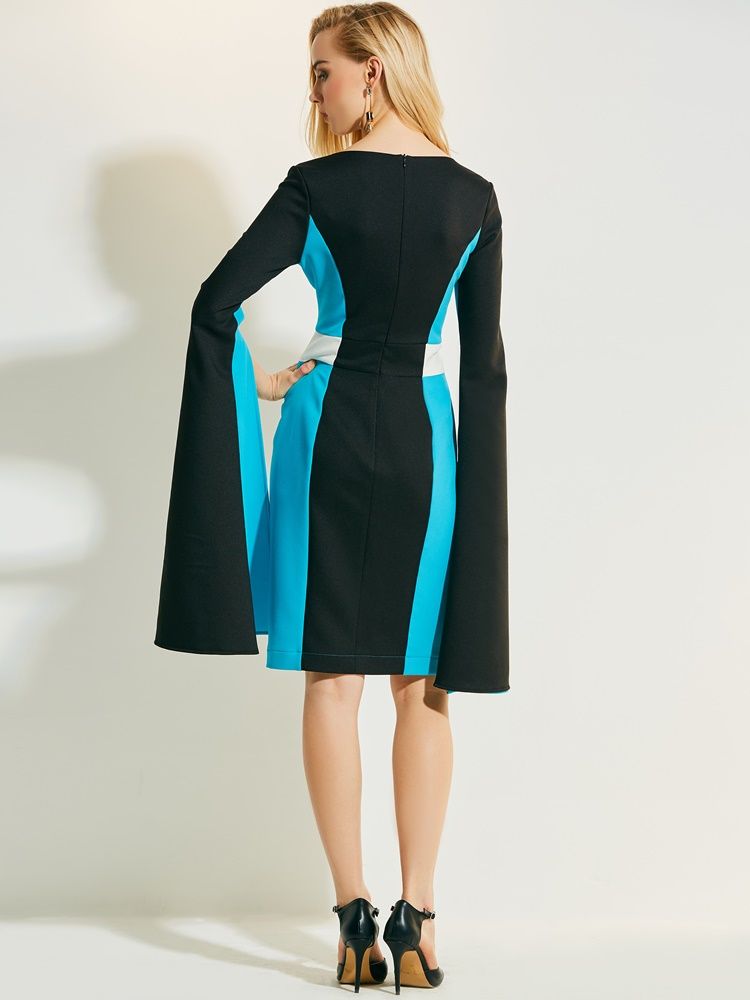 Naisten V-kaula-aukon Väriltään Leimahihaiset Bodycon-mekko