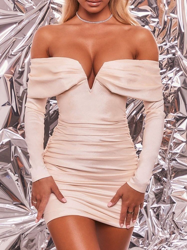 Pitkähihainen Vetoketju Polven Yläpuolella Bodycon-naisten Mekko