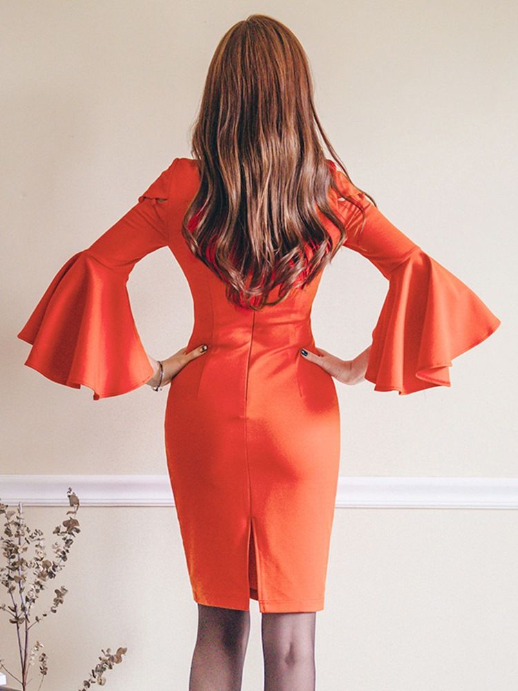 Ruffle Sleeve Patchwork Naisten Bodycon-mekko